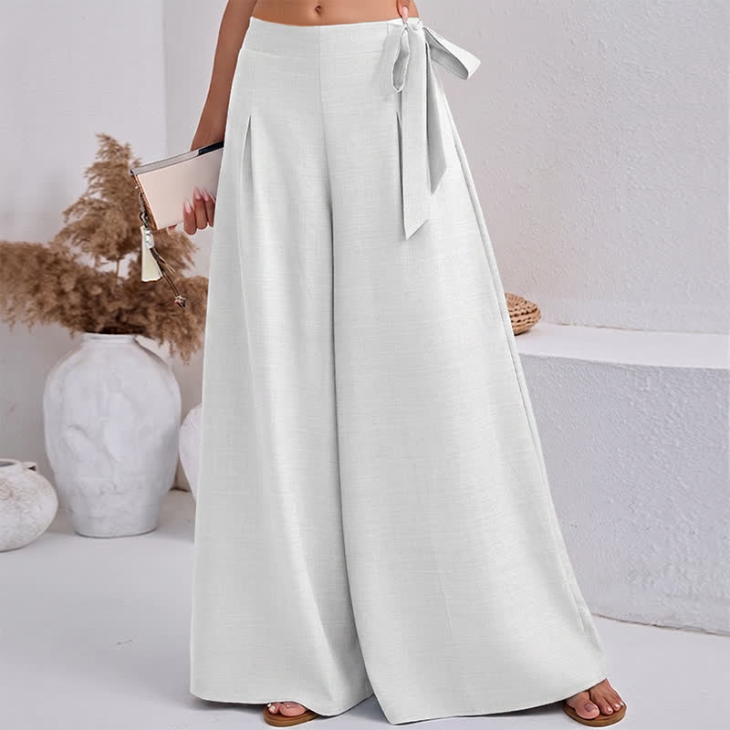 Buddha Stones Pantalones de mujer de pierna ancha, estilo retro informal de primavera, con cordón ajustable y bolsillos. - image 17