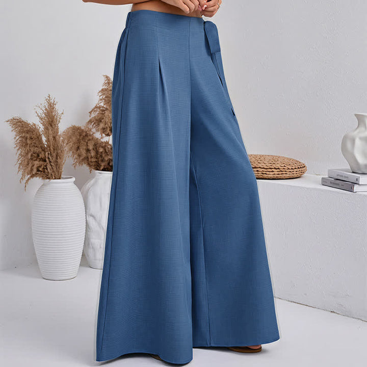 Buddha Stones Pantalones de mujer de pierna ancha, estilo retro informal de primavera, con cordón ajustable y bolsillos. - image 6