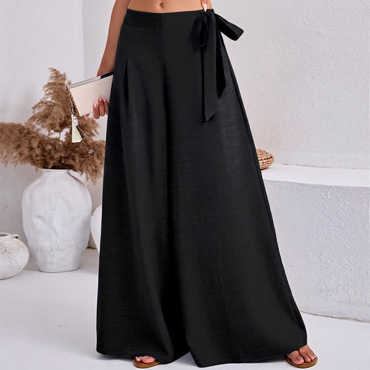 Buddha Stones Pantalones de mujer de pierna ancha, estilo retro informal de primavera, con cordón ajustable y bolsillos. - image 2