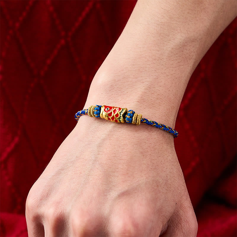 Buddha Stones Pulsera de hilo tejida a mano con diseño de pez koi para la buena suerte - image 18