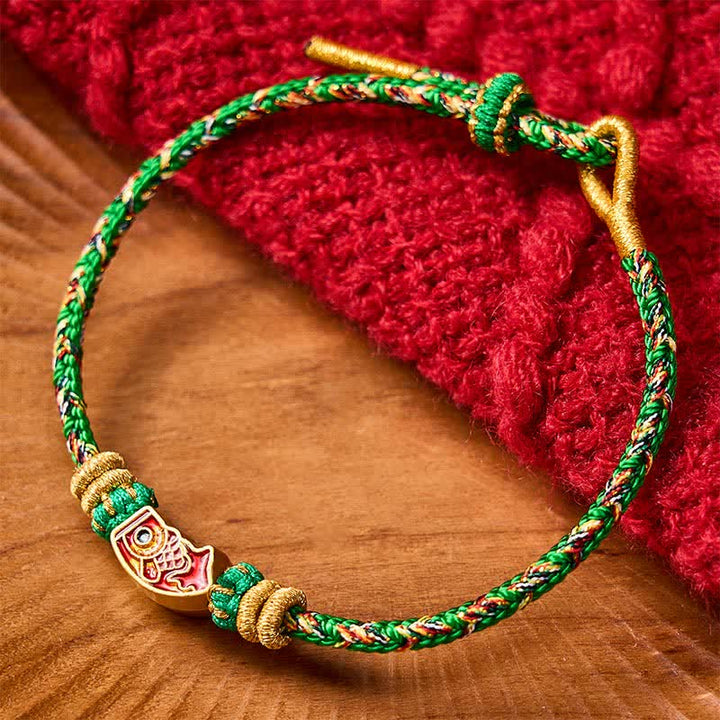 Buddha Stones Pulsera de cuerda tejida a mano con diseño de pez koi. - Verde (Circunferencia de la muñeca: 5,9-7,1 pulgadas / 15-18 cm) - image 0