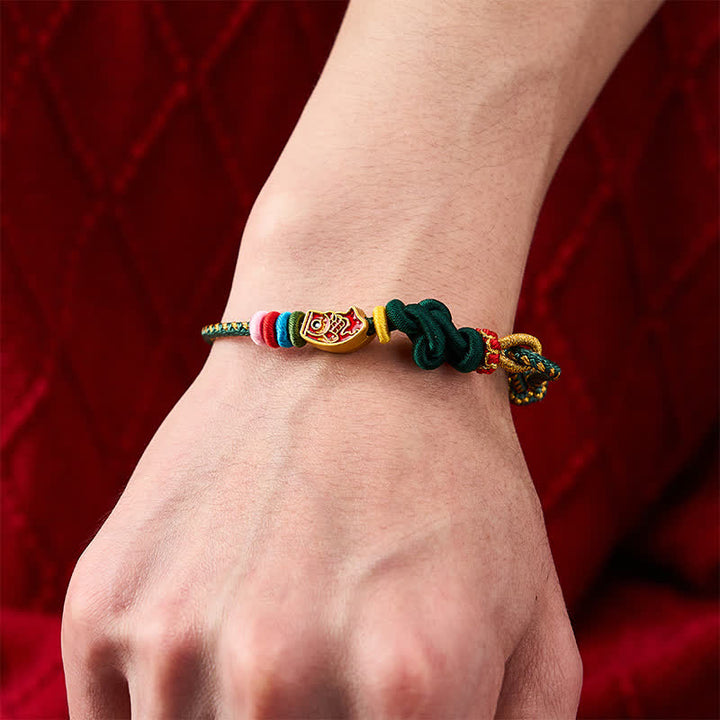 Buddha Stones Pulsera de cuerda protectora con diseño de pez koi, tejida a mano en color verde. - image 4