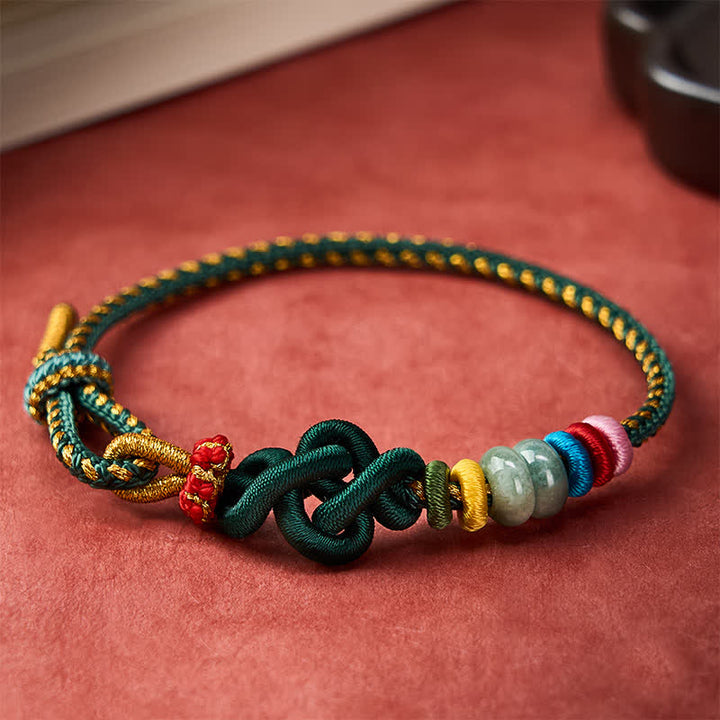Buddha Stones Pulsera de hilo de jade con nudos chinos tejida a mano para la buena suerte - image 16