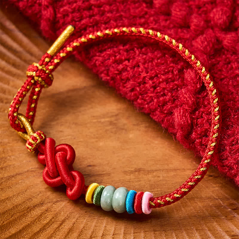 Buddha Stones Pulsera de hilo de jade con nudos chinos tejida a mano para la buena suerte - Rojo (Circunferencia de la muñeca: 5,9-7,1 pulgadas / 15-18 cm) - image 0