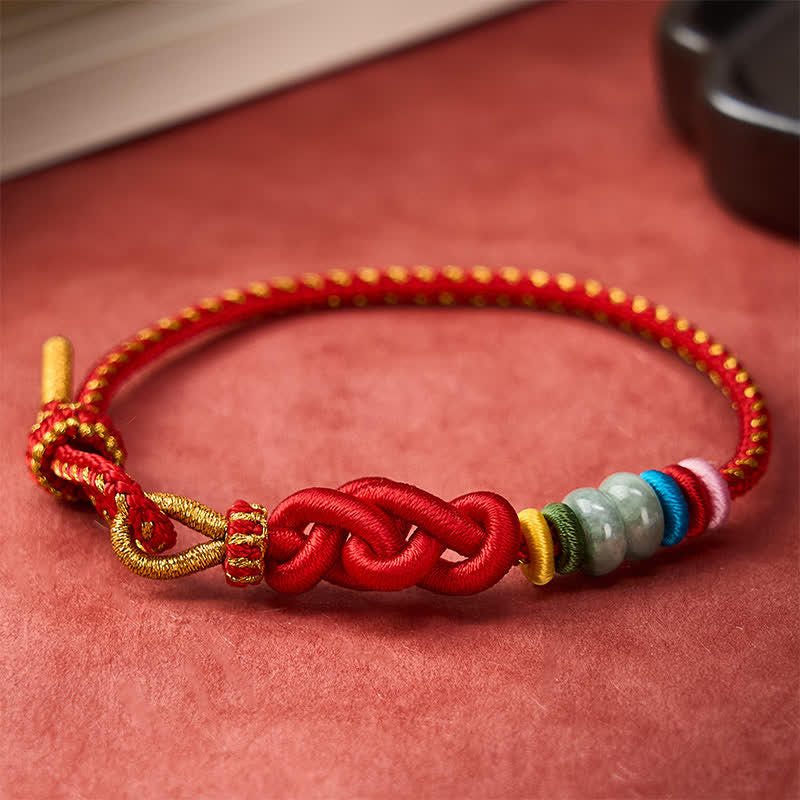 Buddha Stones Pulsera de hilo de jade con nudos chinos tejida a mano para la buena suerte - image 2
