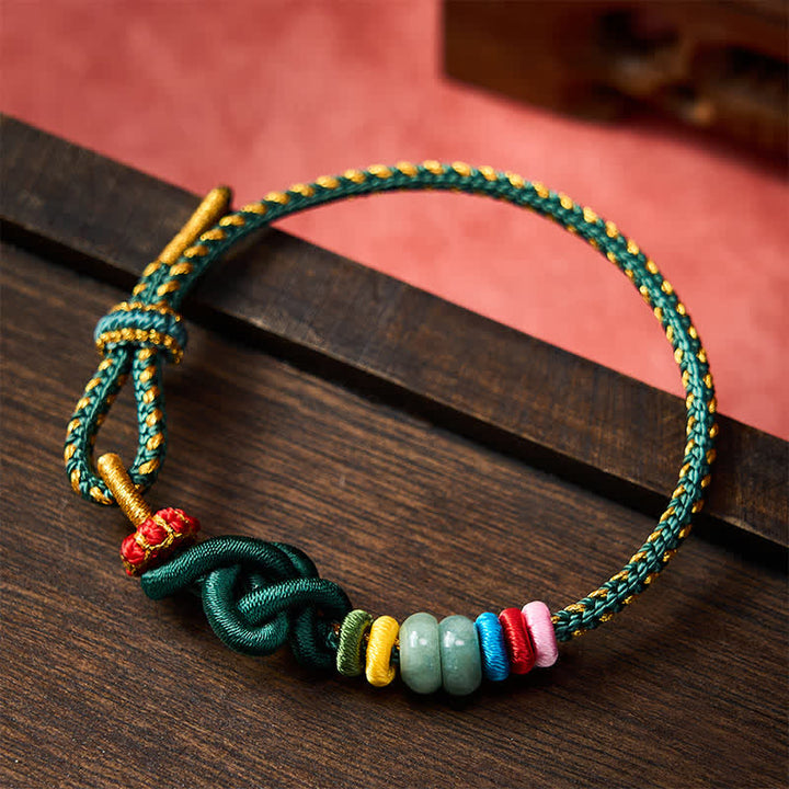 Buddha Stones Pulsera de hilo de jade con nudos chinos tejida a mano para la buena suerte - image 15