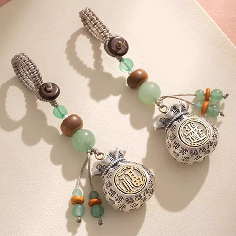 Buddha Stones Llaveros con cuentas y bolsa de bendiciones tejida a mano con el personaje de Copper Fu - image 10