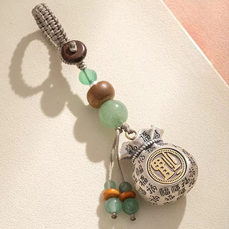 Buddha Stones Llaveros con cuentas y bolsa de bendiciones tejida a mano con el personaje de Copper Fu - Personaje Fu (Suerte ♥ Bendición) - image 0