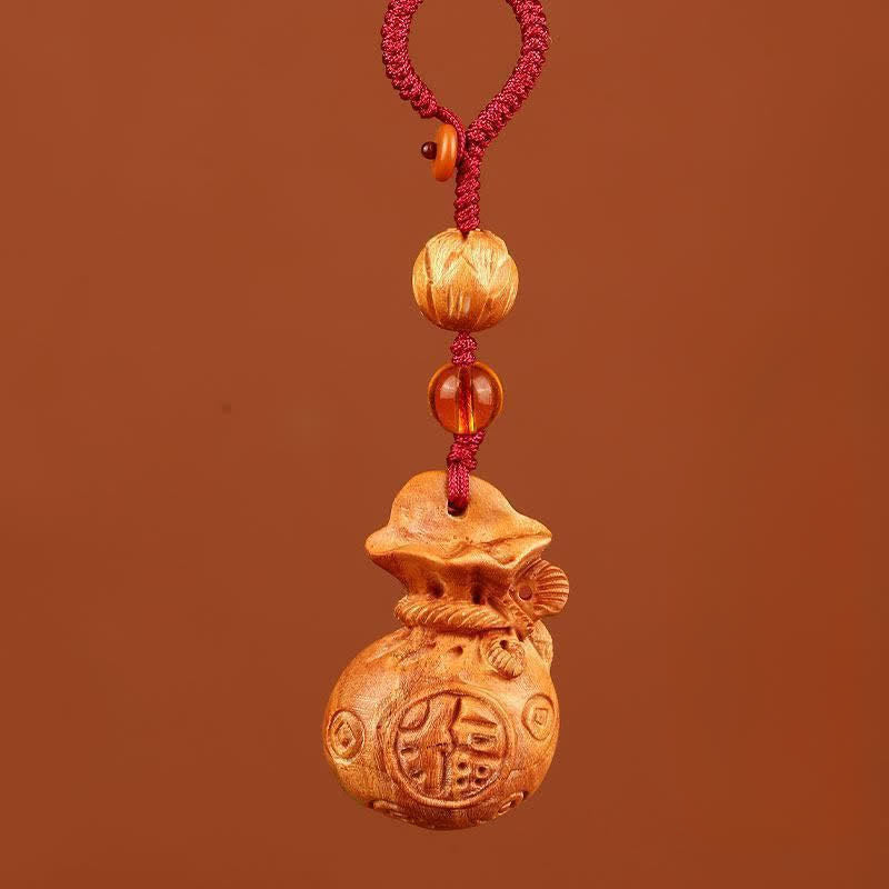 Buddha Stones Llaveros con dije de loto y bolsa de la suerte de madera de durazno Fu - Cuerda roja de loto - image 9