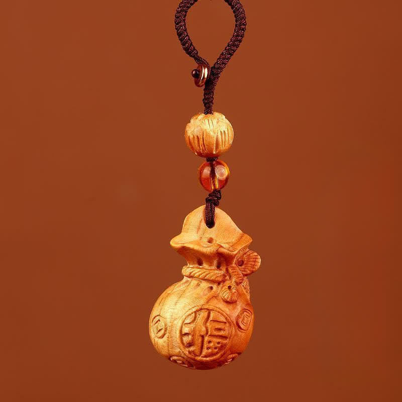 Buddha Stones Llaveros con dije de loto y bolsa de la suerte de madera de durazno Fu - Cuerda marrón Lotus - image 8