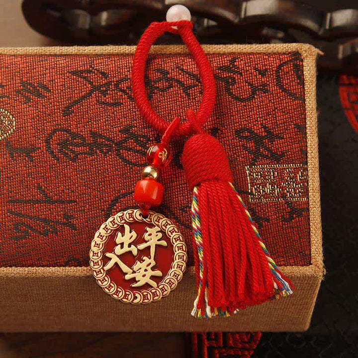 Buddha Stones Llaveros con borla de bendición de personaje Fu, de latón tejido a mano con cuerda roja. - Placa de seguridad con borla roja - image 12