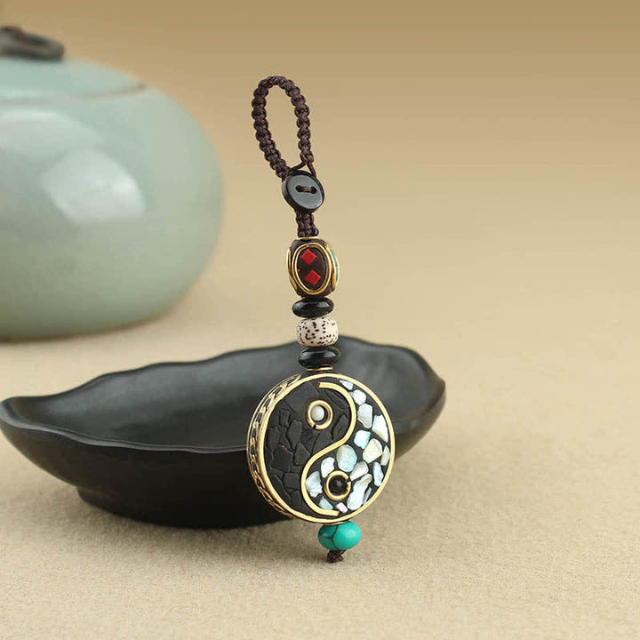Buddha Stones Llaveros con colgante Yin Yang de madera de wengué - Yin Yang (Equilibrio ♥ Armonía) - image 0