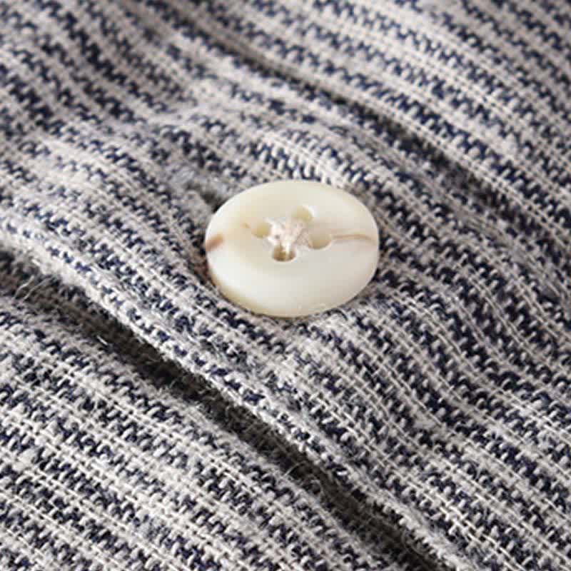 Buddha Stones Camisas de manga corta de lino para hombre, estilo casual de verano, con rayas lisas y bolsillo de parche. - image 15