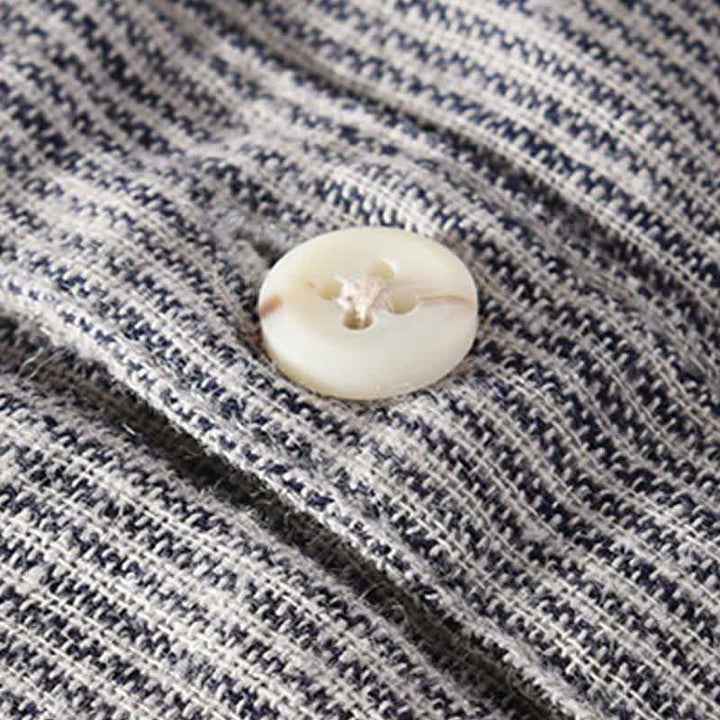 Buddha Stones Camisas de manga corta de lino para hombre, estilo casual de verano, con rayas lisas y bolsillo de parche. - image 15
