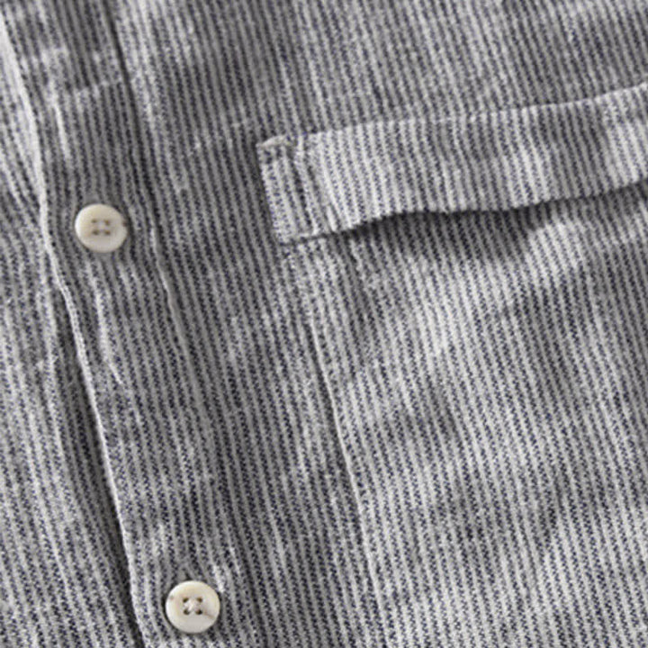 Buddha Stones Camisas de manga corta de lino para hombre, estilo casual de verano, con rayas lisas y bolsillo de parche. - image 12