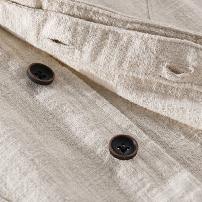 Buddha Stones Camisas de manga larga para hombre de ramio liso con cuello mandarín, estilo casual de primavera y bolsillo. - image 5