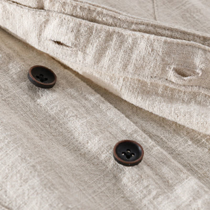 Buddha Stones Camisas de manga larga para hombre de ramio liso con cuello mandarín, estilo casual de primavera y bolsillo. - image 5