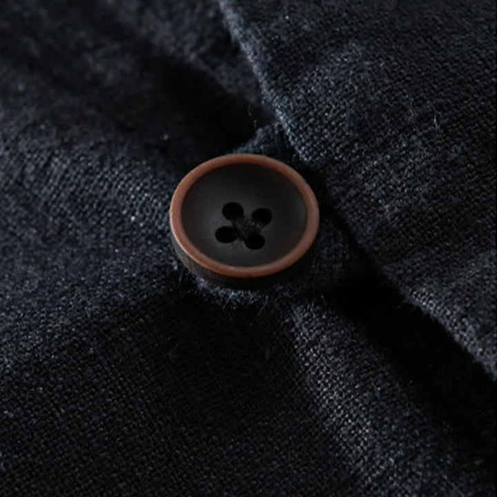 Buddha Stones Camisas de manga larga para hombre de ramio liso con cuello mandarín, estilo casual de primavera y bolsillo. - image 12