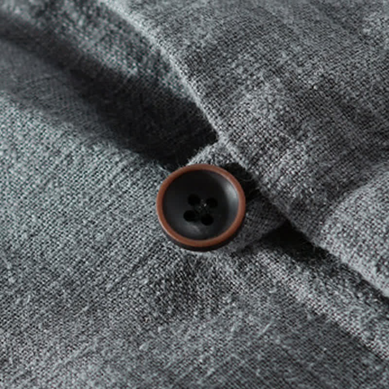 Buddha Stones Camisas de manga larga para hombre de ramio liso con cuello mandarín, estilo casual de primavera y bolsillo. - image 19