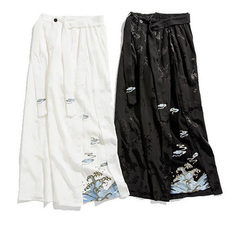 Buddha Stones Pantalones cortos de pierna ancha para hombre con cordón ajustable y bordado abstracto, estilo Tang, ideales para primavera y verano. - image 21
