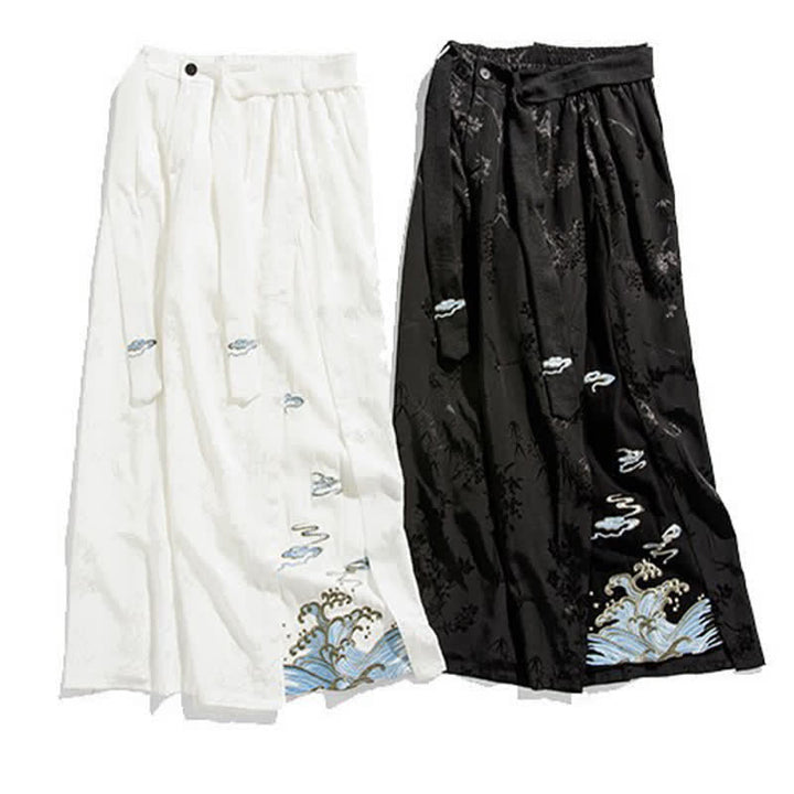 Buddha Stones Pantalones cortos de pierna ancha para hombre con cordón ajustable y bordado abstracto, estilo Tang, ideales para primavera y verano. - image 21