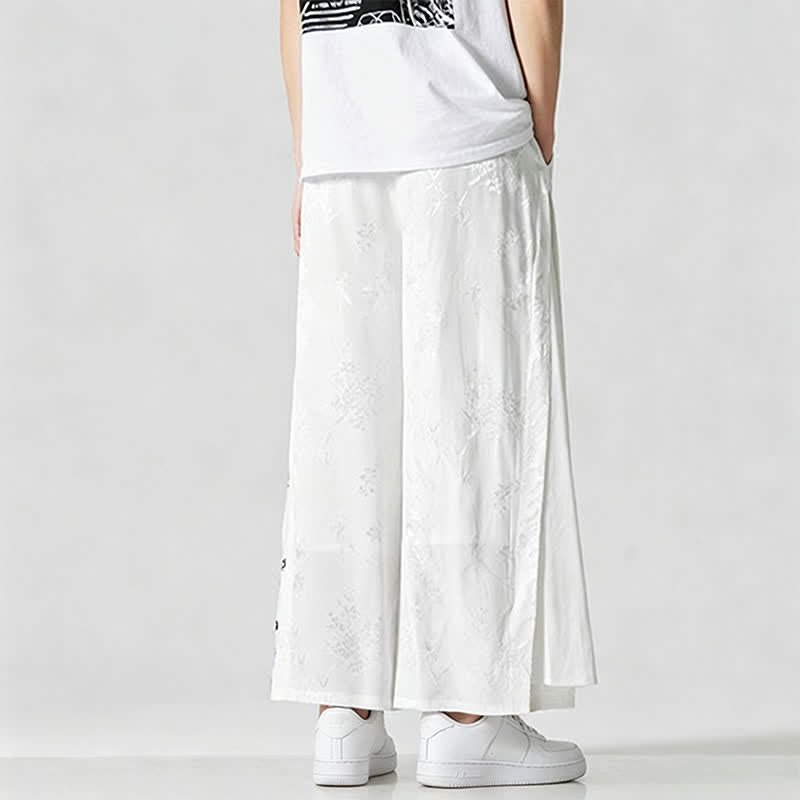 Buddha Stones Pantalones cortos de pierna ancha para hombre con cordón ajustable y bordado abstracto, estilo Tang, ideales para primavera y verano. - image 15