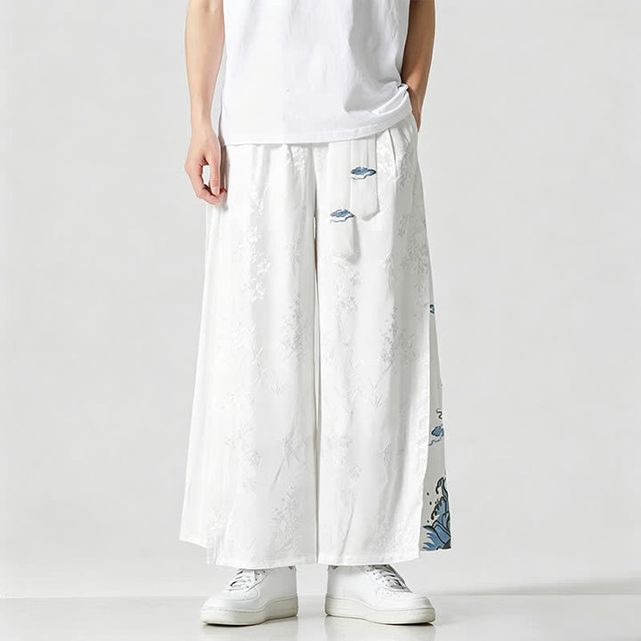Buddha Stones Pantalones cortos de pierna ancha para hombre con cordón ajustable y bordado abstracto, estilo Tang, ideales para primavera y verano. - Blanco - US/UK/AU46, EU56 (5XL) - image 12