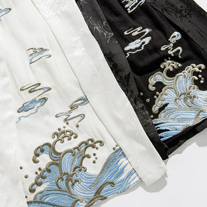 Buddha Stones Pantalones cortos de pierna ancha para hombre con cordón ajustable y bordado abstracto, estilo Tang, ideales para primavera y verano. - image 24