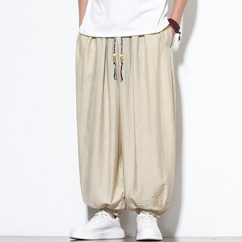 Buddha Stones Pantalones cortos holgados de estilo bohemio con cordón ajustable para hombre, estilo harem, con bolsillo. - image 4