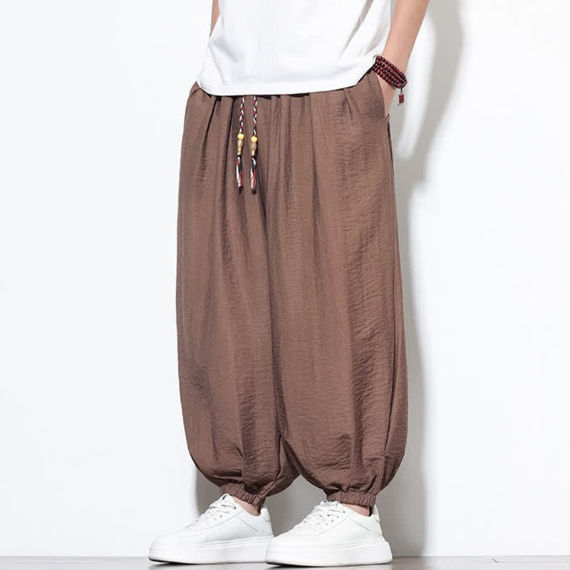 Buddha Stones Pantalones cortos holgados de estilo bohemio con cordón ajustable para hombre, estilo harem, con bolsillo. - image 22