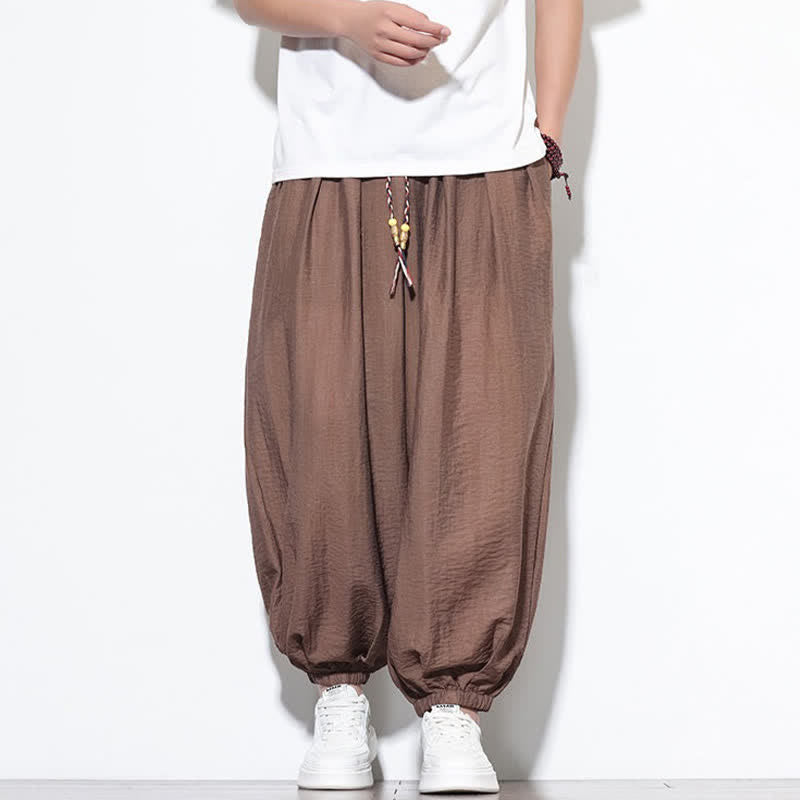 Buddha Stones Pantalones cortos holgados de estilo bohemio con cordón ajustable para hombre, estilo harem, con bolsillo. - Tierra de siena - US/UK/AU46, EU56 (5XL) - image 18