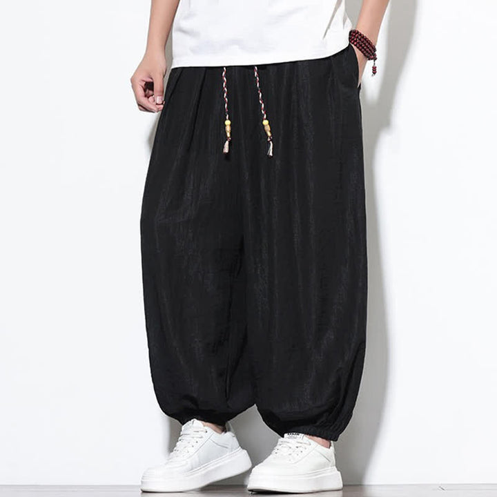 Buddha Stones Pantalones cortos holgados de estilo bohemio con cordón ajustable para hombre, estilo harem, con bolsillo. - image 14