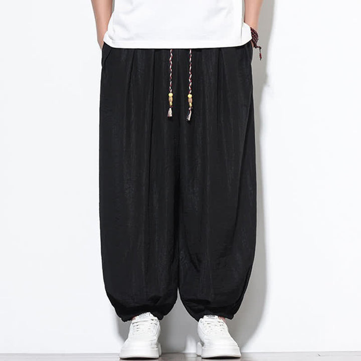 Buddha Stones Pantalones cortos holgados de estilo bohemio con cordón ajustable para hombre, estilo harem, con bolsillo. - Negro - US/UK/AU46, EU56 (5XL) - image 9