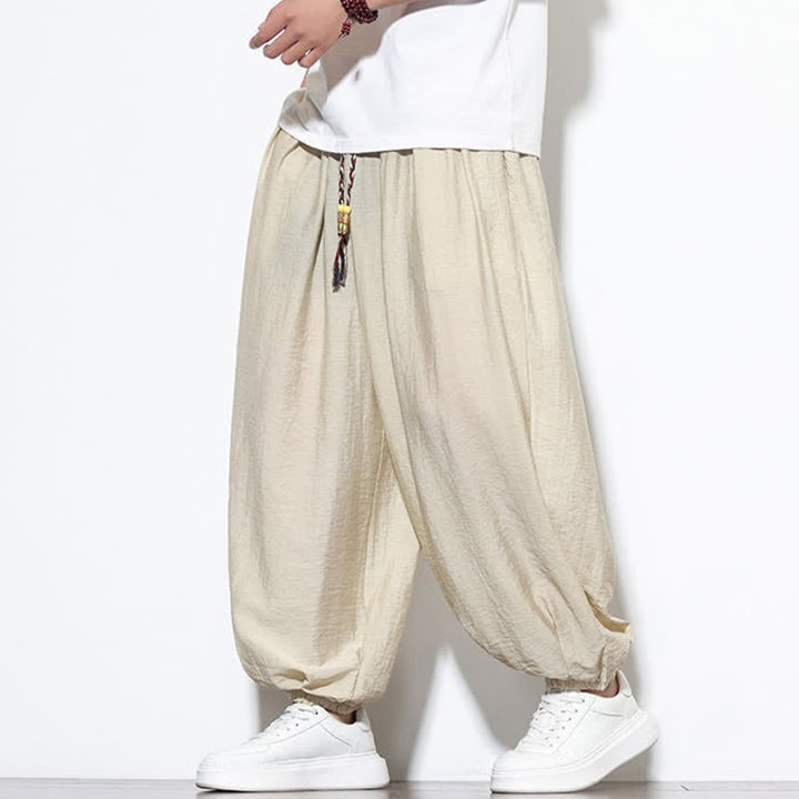 Buddha Stones Pantalones cortos holgados de estilo bohemio con cordón ajustable para hombre, estilo harem, con bolsillo. - Beige - US/UK/AU46, EU56 (5XL) - image 0