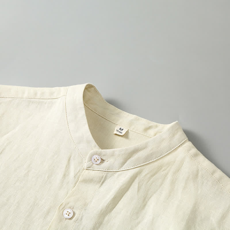 Buddha Stones Conjunto de 2 piezas de ropa de meditación estilo Tang de verano, camisa de lino de manga corta con cuello mandarín y botones, para hombre, con bolsillo. - image 12