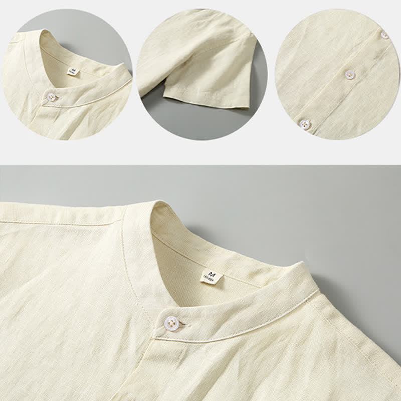 Buddha Stones Conjunto de 2 piezas de ropa de meditación estilo Tang de verano, camisa de lino de manga corta con cuello mandarín y botones, para hombre, con bolsillo. - image 11
