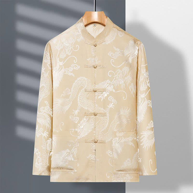 Conjunto de 2 piezas de camisa y pantalones de manga larga con botones de rana y dragón para hombre con Buddha Stones - image 3