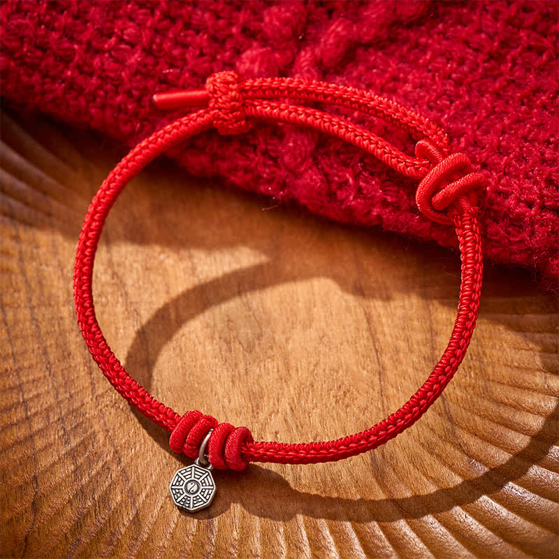 Buddha Stones Pulsera de conexión de hilo rojo Bagua de plata de ley 925 - image 3