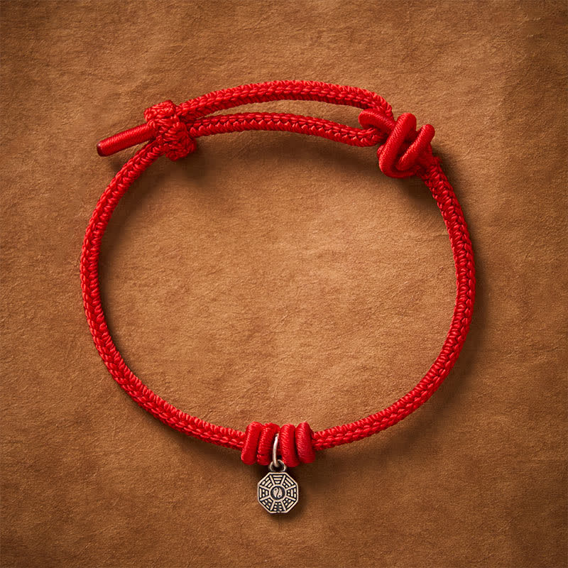 Buddha Stones Pulsera de conexión de hilo rojo Bagua de plata de ley 925 - image 1