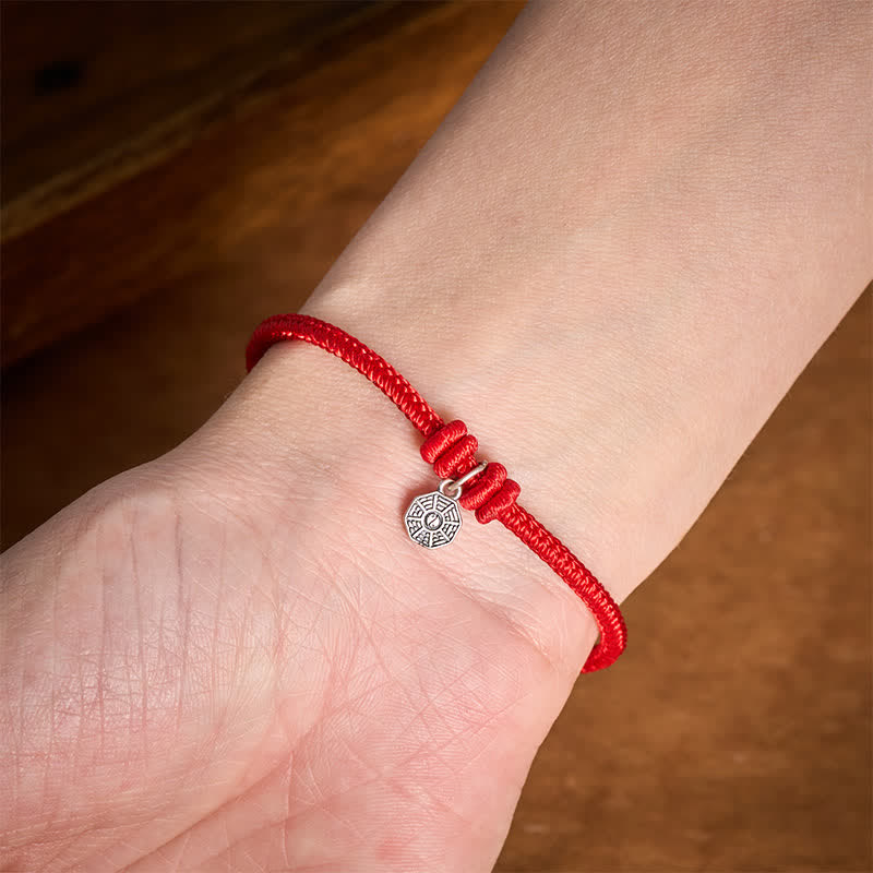 Buddha Stones Pulsera de conexión de hilo rojo Bagua de plata de ley 925 - image 10