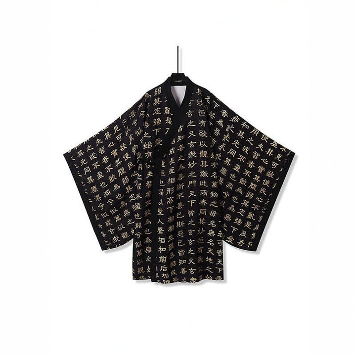 Buddha Stones Kimono de hombre con estampado vintage del Tao Te Ching, estilo Tang de primavera. - Negro - US/UK/AU54, EU64 (7XL) - image 0