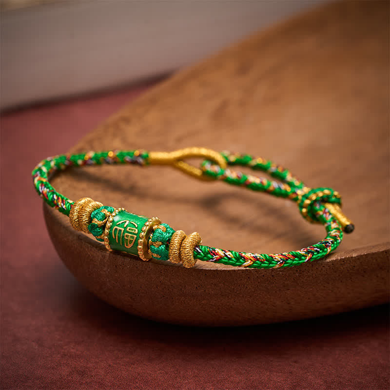Buddha Stones Pulsera de la felicidad con hilo verde del personaje Fu - image 3
