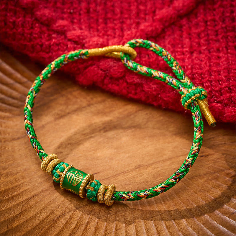 Buddha Stones Pulsera de la felicidad con hilo verde del personaje Fu - Personaje Fu (Felicidad ♥ Bendición) - image 0