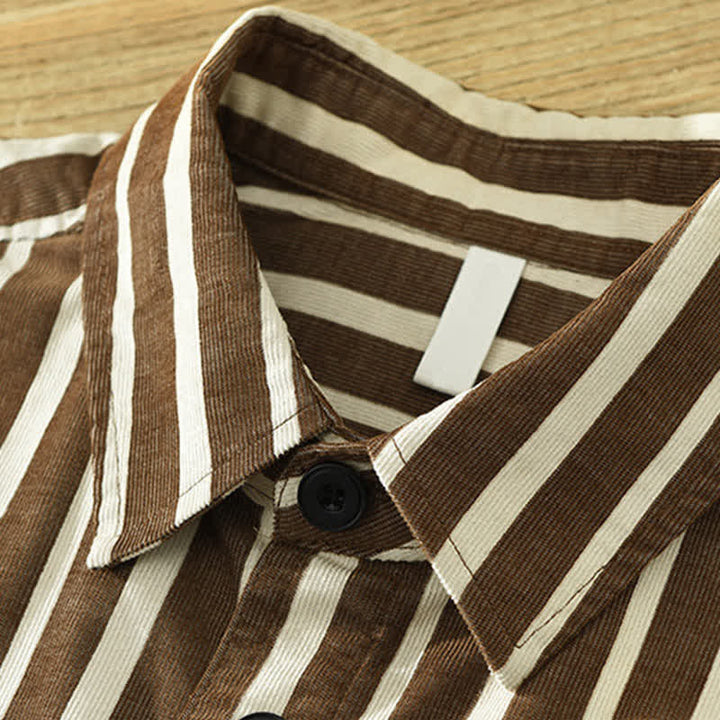 Buddha Stones Camisa de manga larga a rayas para hombre, estilo casual de primavera, con botones y bolsillo. - image 10