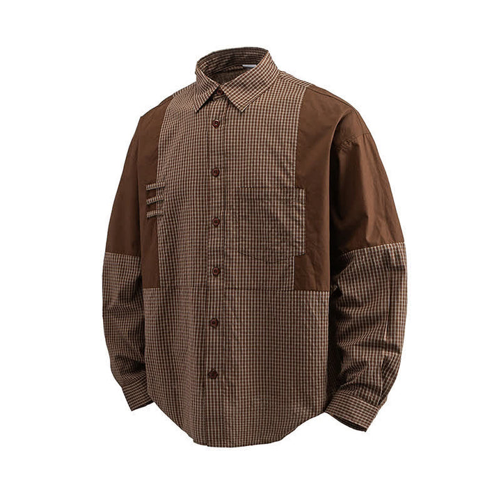 Buddha Stones Camisas de manga larga a cuadros con botones para hombre, estilo vintage, para primavera y otoño, con bolsillo. - image 2