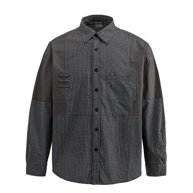 Buddha Stones Camisas de manga larga a cuadros con botones para hombre, estilo vintage, para primavera y otoño, con bolsillo. - image 9