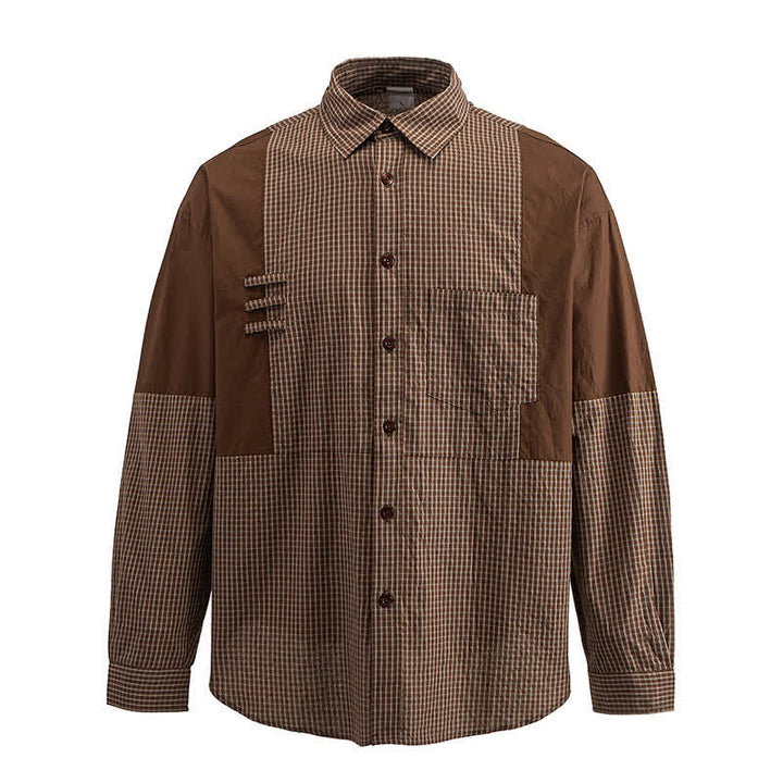 Buddha Stones Camisas de manga larga a cuadros con botones para hombre, estilo vintage, para primavera y otoño, con bolsillo. - image 1