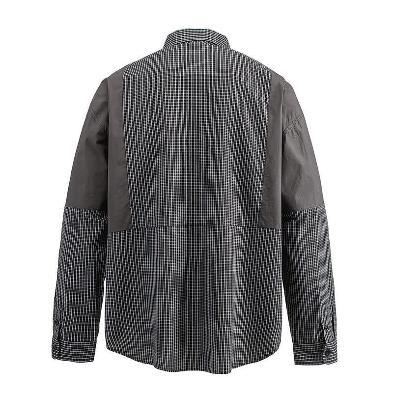 Buddha Stones Camisas de manga larga a cuadros con botones para hombre, estilo vintage, para primavera y otoño, con bolsillo. - image 11