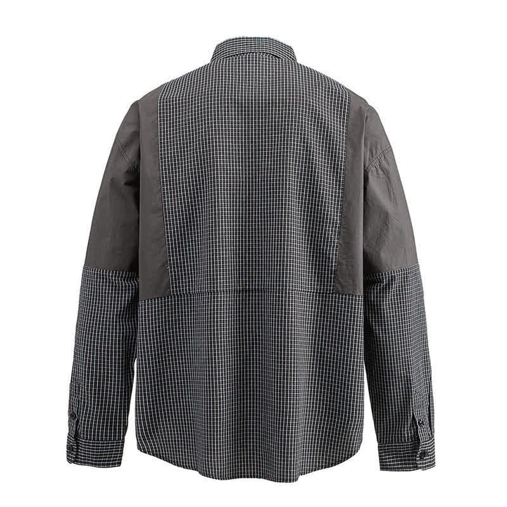 Buddha Stones Camisas de manga larga a cuadros con botones para hombre, estilo vintage, para primavera y otoño, con bolsillo. - image 11
