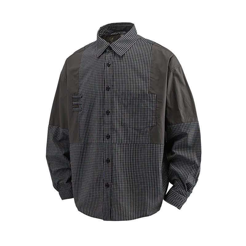 Buddha Stones Camisas de manga larga a cuadros con botones para hombre, estilo vintage, para primavera y otoño, con bolsillo. - image 10